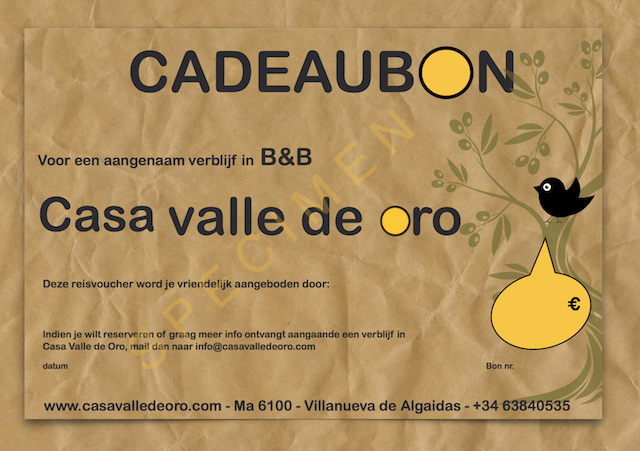 cadeaubon casa valle de oro, reisvoucher, andalusia, travelcheque